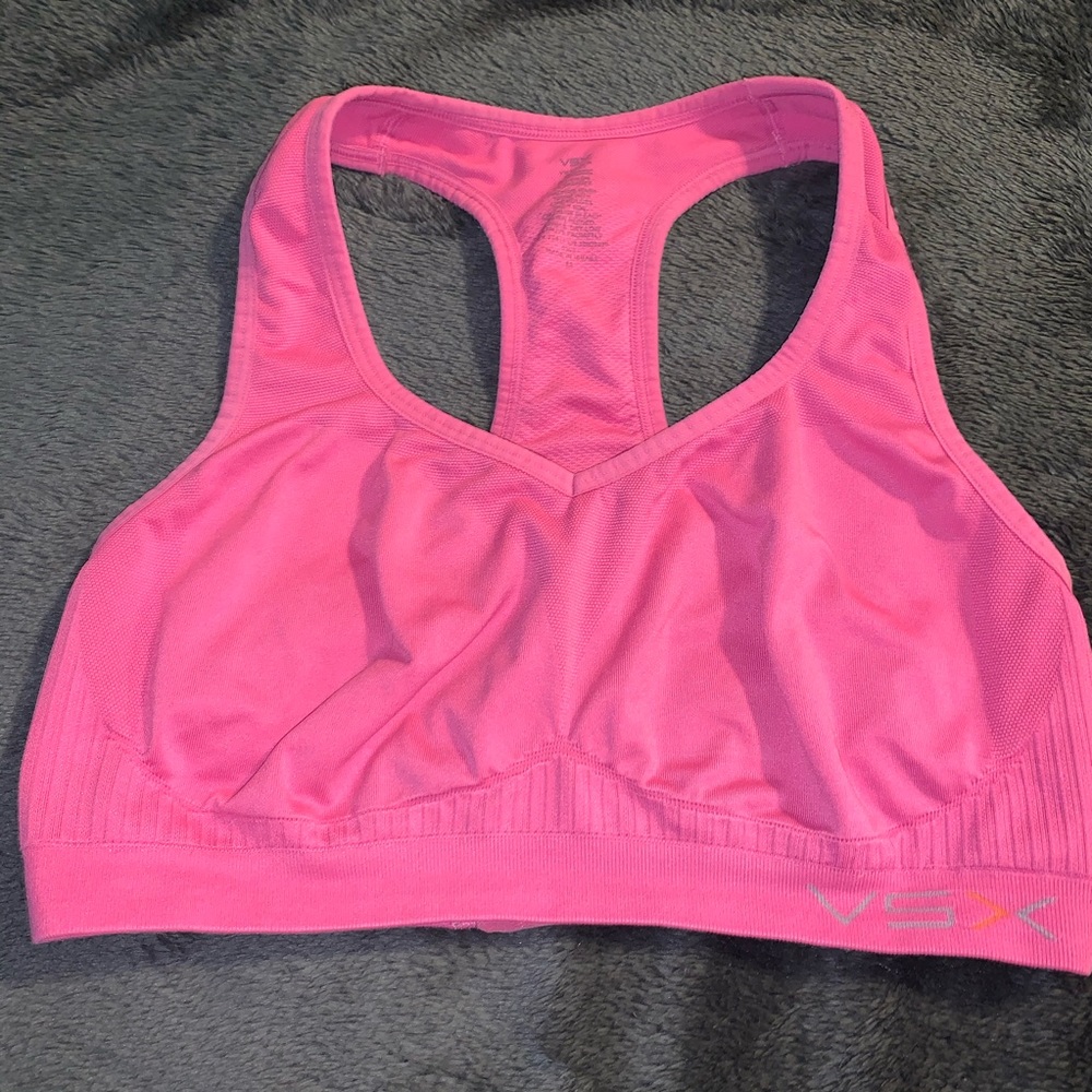 pink VSX sports bra, medium adjustable back